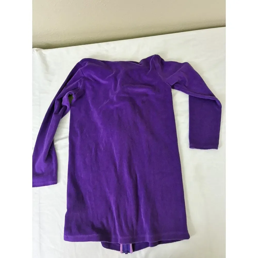 Lands' End Girls L 6X-7 Zip Front Hooded Purple Cozy Swim Coverup Heart Pocket